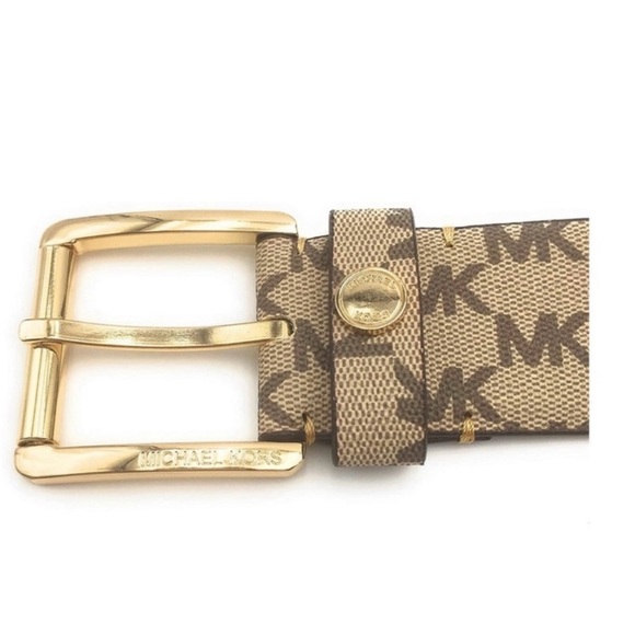 Michael Kors Women's  Mk Design Square Buckle Fashion Belt Dark Beige. NWT - Picture 2 of 10